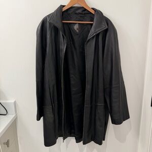 Vintage 90s Black Genuine 100% Leather Car Coat Oversized Leather Jacket